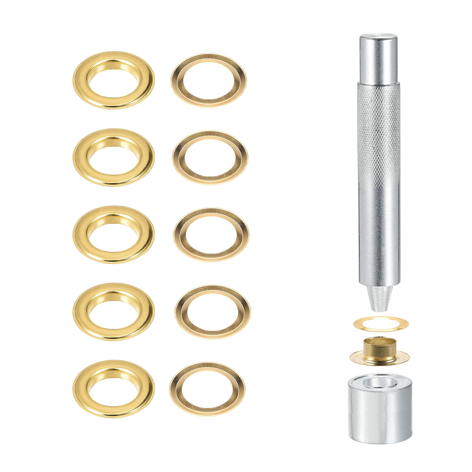 Grommet Tool Kit 100 Sets 3/8" Copper Grommets Eyelets with 3pcs Install Tools, 10mm Inside Dia. Gold Tone