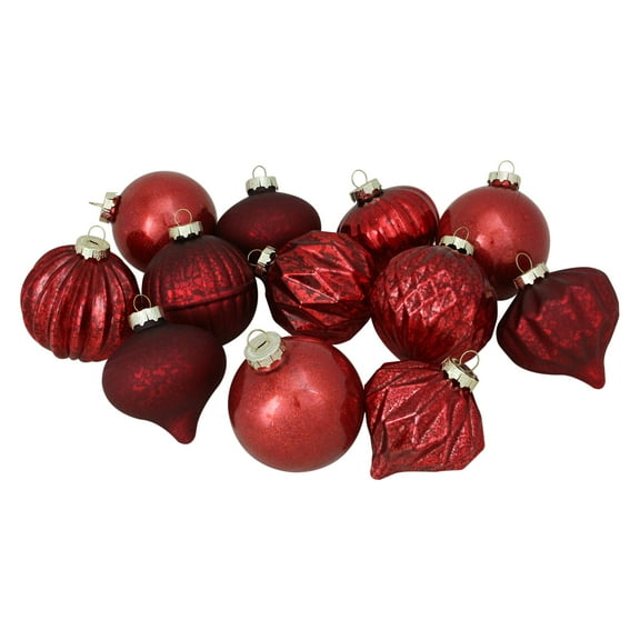 Red Assorted Distressed Finish Glass Ornament Set
