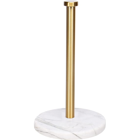 Standing Paper Towel Holder, Kitchen Paper Towel Tissue Holder- for Bathroom Kitchen Countertop, Standard or Jumbo-Sized Roll Paper (with Marble Base, Brushed Gold)