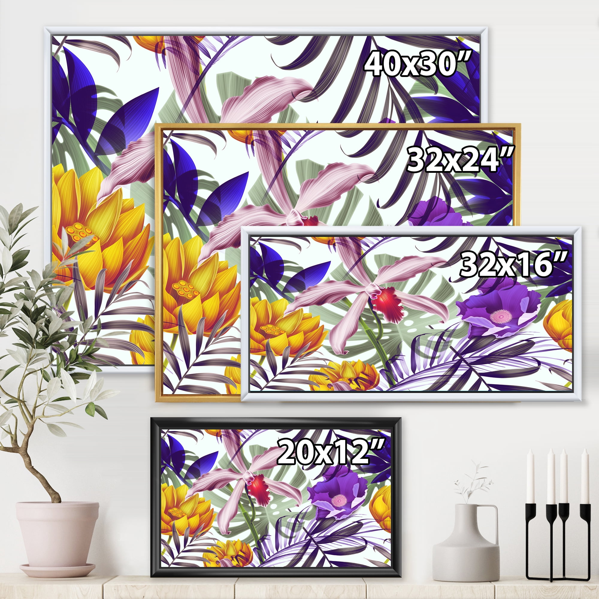 Designart 'VIntage Tropical Flowers IX' Traditional Framed Canvas Wall Art Print