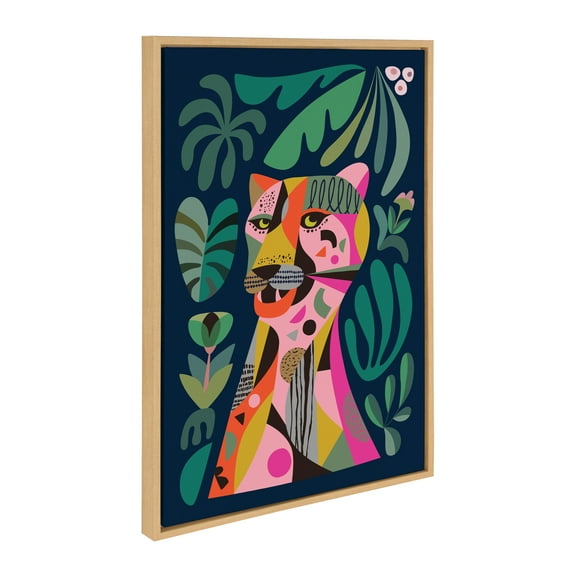 Kate and Laurel Sylvie Leopard Framed Canvas Wall Art by Rachel Lee, 23x33 Natural, Colorful Mid-Century Animal Art for Wall