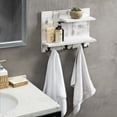 thumbnail image 7 of MyGift 2 Tier White Wood Wall Mounted Organizer Shelf with 6 Hooks, Rustic Rack, 7 of 7