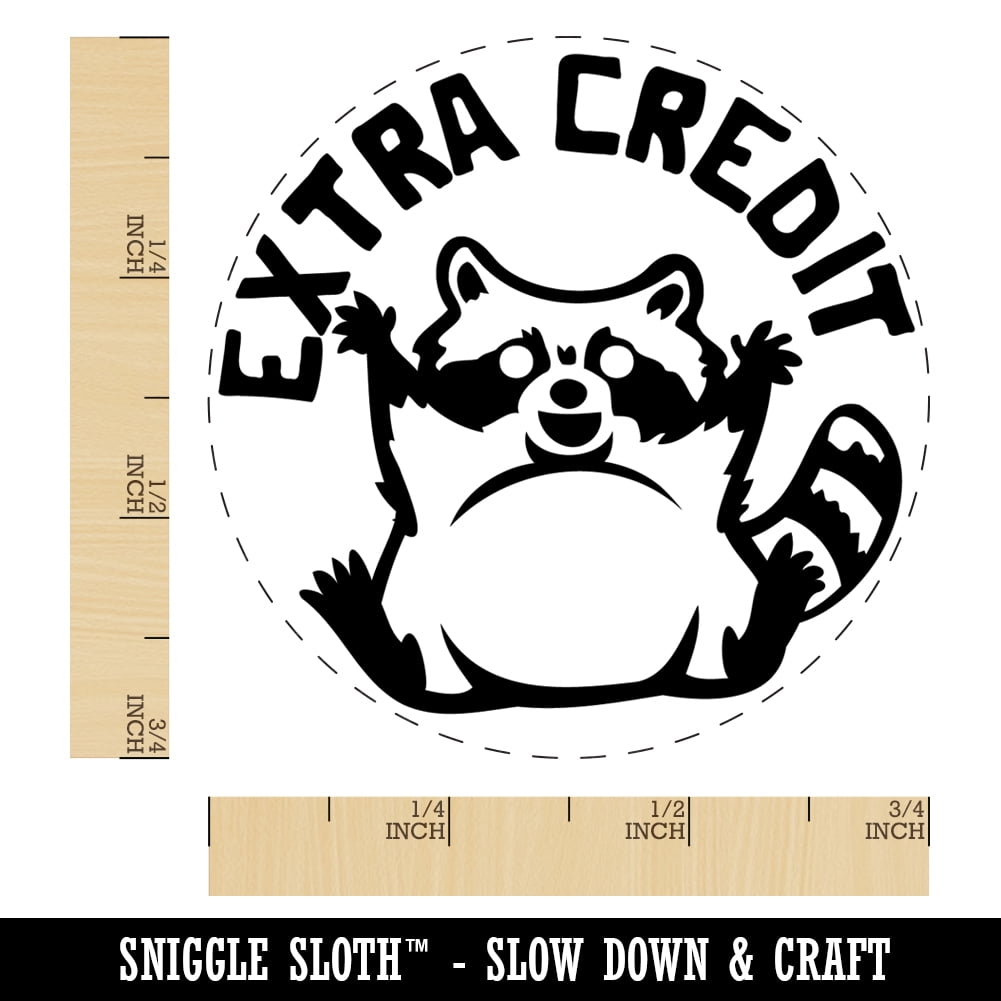 Extra Credit Raccoon Trash Panda Teacher Student Self-Inking Rubber Stamp Ink Stamper - Blue Ink - Small 3/4 Inch