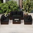 thumbnail image 1 of Costway 7 PCS Patio Furniture Set 40,000 BTU Gas Fire Pit Table Propane Tank Cover Table Mix Brown + Black, 1 of 10