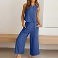 thumbnail image 2 of Caywon Women Sleeveless Round Neck Tunic Blouse and Flowy Pocket Pants 2 Piece Set Casual Coordinates Comfortable Wide Leg Trousers Outfit Blue L, 2 of 5