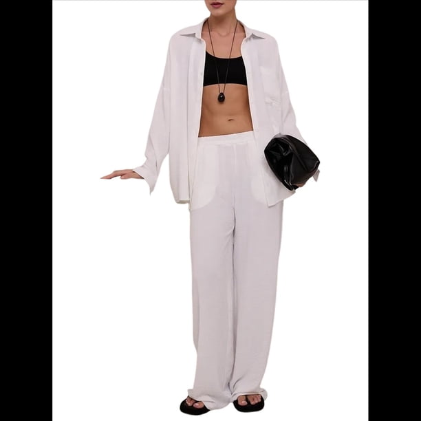 Conjuntos Casuales de Mujer para Estar en Casa, Camisas de Larga con Botones y Pantalones de Pierna , Chándal XL
