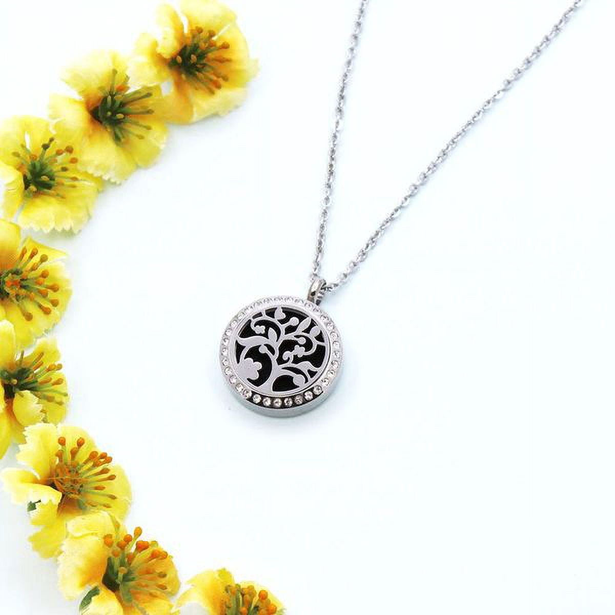Free Engraving Personalized Aromatherapy Rhinestone Cherry Blossom Stainless Steel Essential Oil Necklace Diffuser Jewelry Free 12 Pads Gift Box Ship Next Day