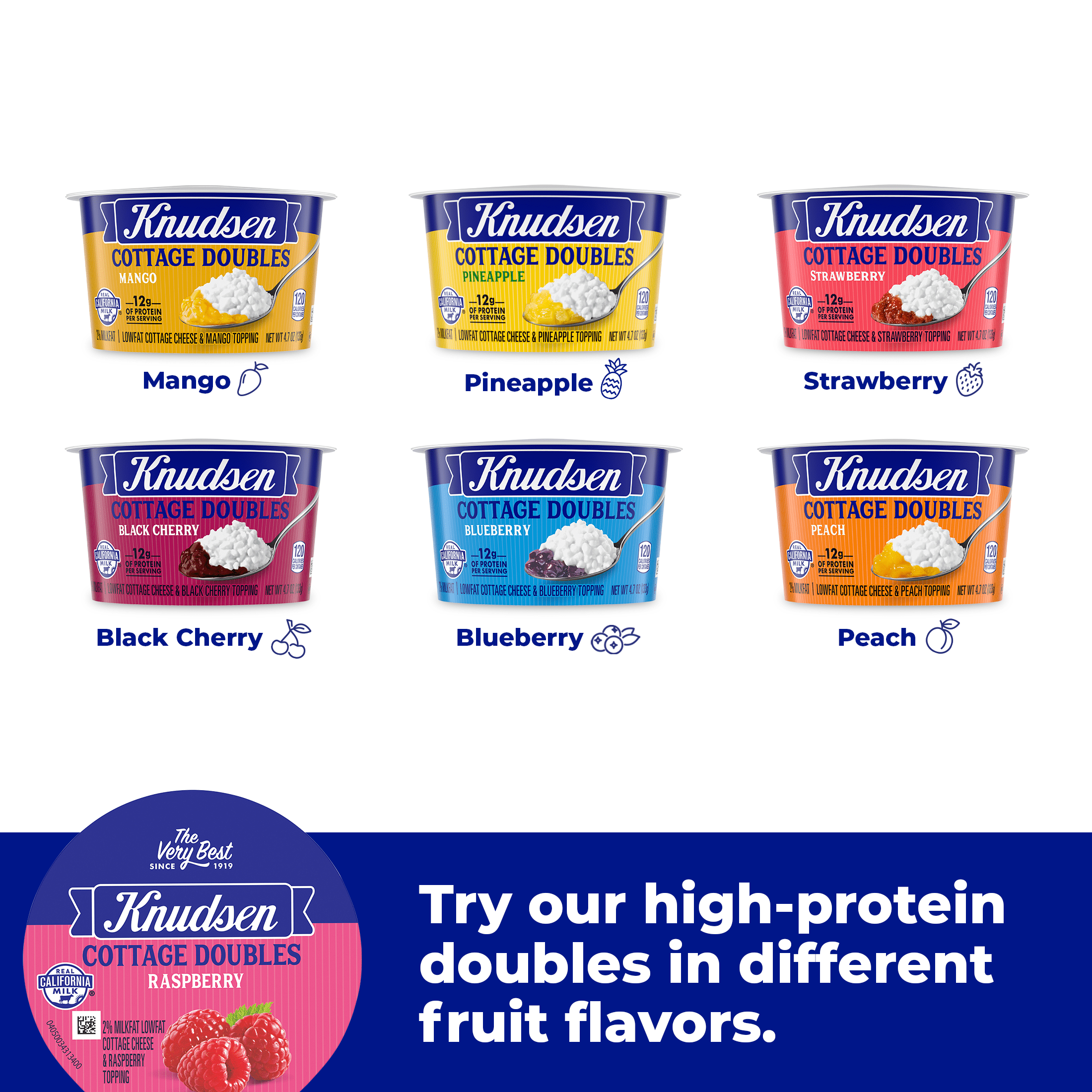Knudsen Cottage Doubles Lowfat Cottage Cheese & Raspberry Topping with 2% Milkfat, 4.7 oz Cup