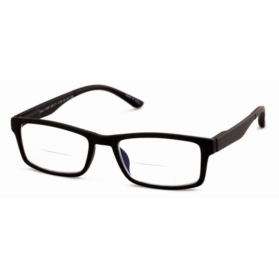 Men’s Lightweight Rectangular Readers – Spring Hinge Matte Reading Glasses with Anti-Blue Bifocal Lenses 2.00
