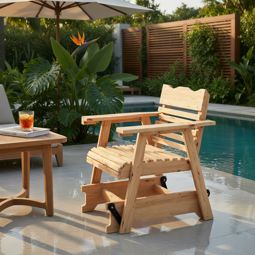 Hommoo Fir Wood Outdoor Rocking Chair with High Back Support & Extra-Wide 4.5" Armrests, Rustic Patio Seating, Natural