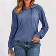 thumbnail image 4 of Gaigiky Shirts for Women Round Neck Drawstring Hoodies Solid Color Lace Spliced Long Sleeve Loose Fit Fall Daily Casual Pullover Outfits, 4 of 7