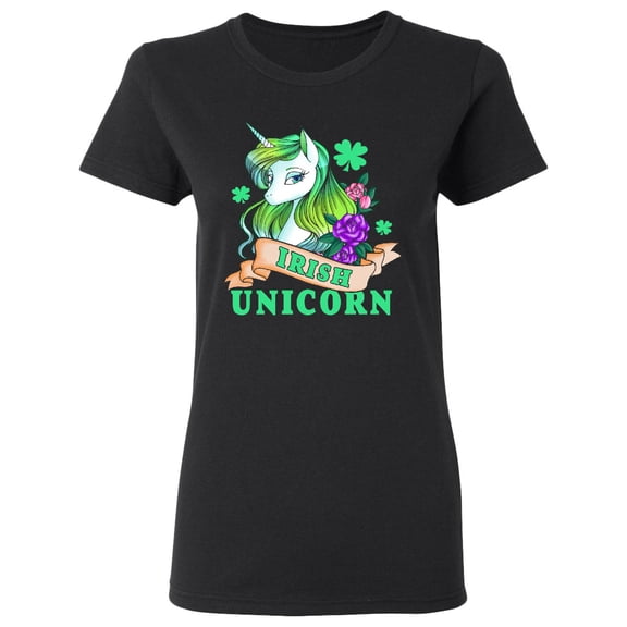 Inktastic St Patricks Day Irish Unicorn Illustration with Shamrocks Women's T-Shirt