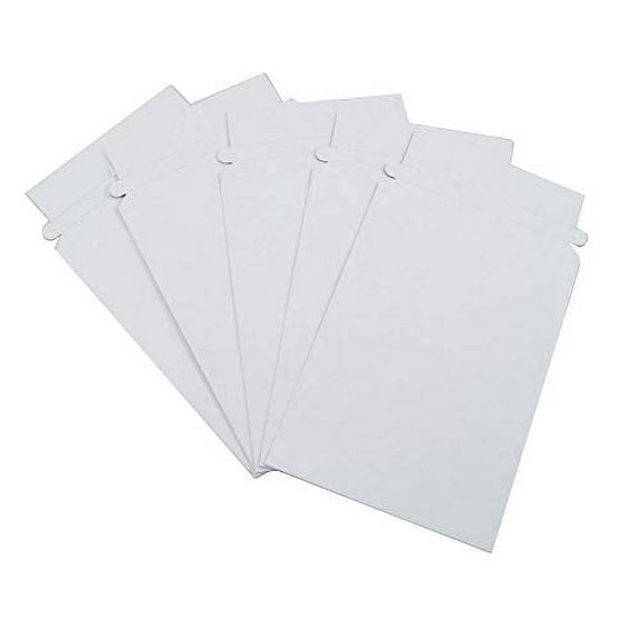 Maxtek 100 Pack Stay Flat Rigid Photo & Document White Cardboard Mailers, 6 x 8 Inches, Self Seal Adhesive Flap.
