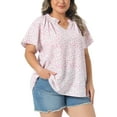 thumbnail image 4 of Agnes Orinda Women's Plus Size Easter Tops Floral Print Shirt Ruffle Notch V Neck Short Sleeve Dressy Casual Summer Blouse 1X Pink, 4 of 6