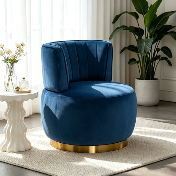 MOONMISS 360° Swivel Barrel Accent Chairs, Round Armchairs with Wide Upholstered, for Living Room, Bedroom, Navy