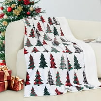 Reversible and Ultra-Plush Flannel Fleece-Winter Christmas Sherpa Throw- Lightweight Soft and Cozy-Holiday Decorative Throw, Perfect for Lounging, 50 x 60 inches, Plaid Christmas Tree