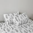 thumbnail image 4 of Twin Size Sheet Sets , Botanical Print Microfiber Deep Pockets Flat Fitted Sheet Set & Pillowcases , White , 3 Piece, 4 of 6