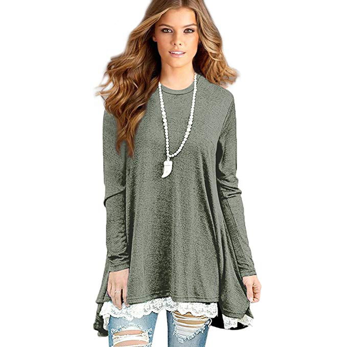 Solo haz contenido Manuscrito Women's Lace Long Sleeve Tunic Tops Shirt Clothing Scoop Neck Womens Plus  Size Tunic Blouses Tops - Walmart.com