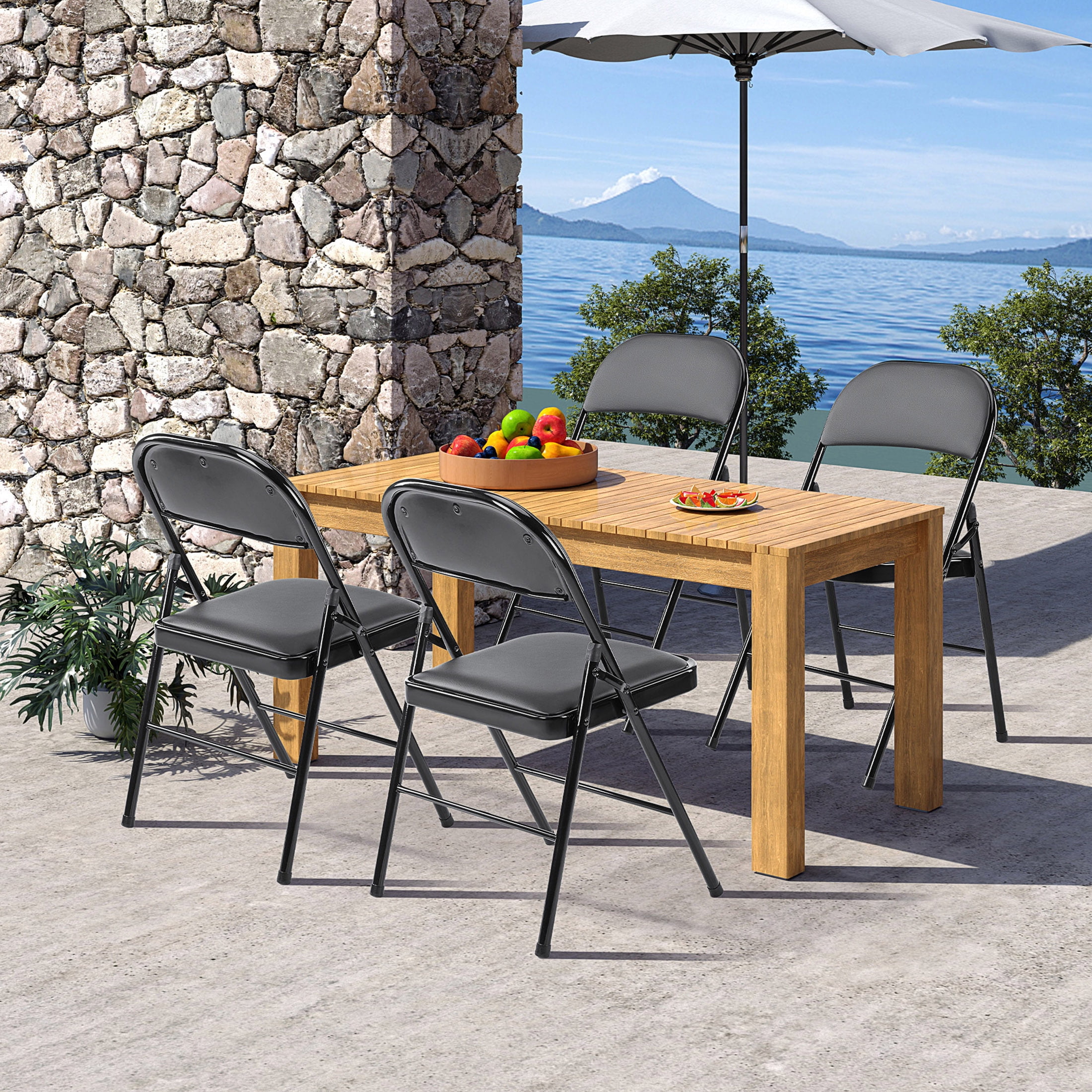 JIOABL Folding Chair 2 Pack, Convenient Leather Padded Folding Chairs, Black