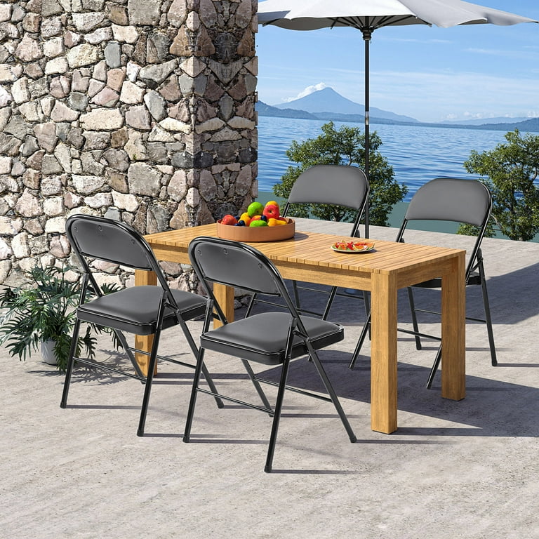 Joinsun Folding Leather Chairs 2 Pack, Black, Metal Frame, Padded