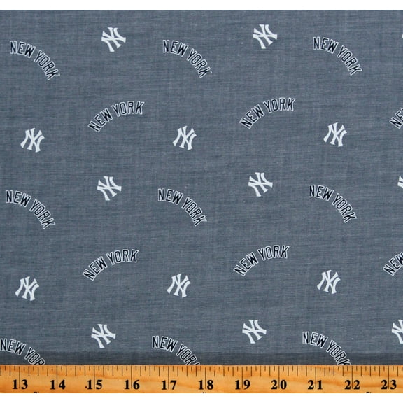 Cotton New York Yankees MLB Baseball Sports Team Blue Chambray Cotton Fabric Print by the Yard (60338B)