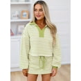 thumbnail image 5 of Womens Striped 2 Piece Outfits Casual Sweatshirt Skirt Set Long Sleeve Matching Lounge Sets Yellow-Green M, 5 of 9