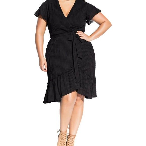 City Chic Womens Tranquil Flounce Dress, Black, Plus Size, 24W