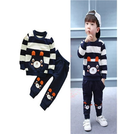 Bear Clothes Outfit - Autumn Winter Kids Baby Girl Boy Clothes Set Striped Bear Tops+Pants Outfits