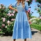 thumbnail image 4 of Vestido Vestido largo básico para mujer, estilo bohemio, Color sólido, manga abombada, traje de vacaciones Cgtredaw Azul T M para Mujer, 4 of 5