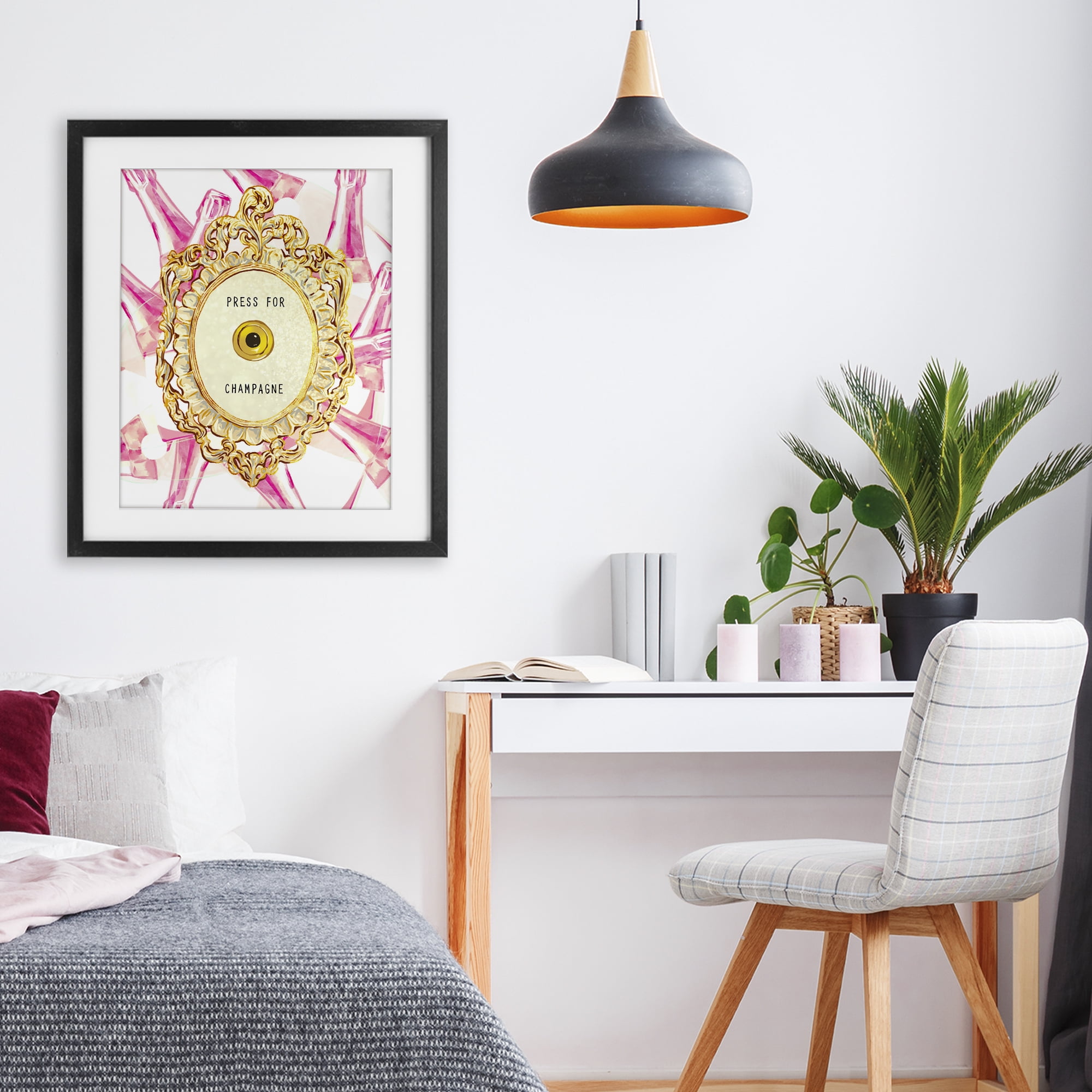 Champagne Doorbell with Pattern Black Framed Print Under Glass, design by Ziwei Li