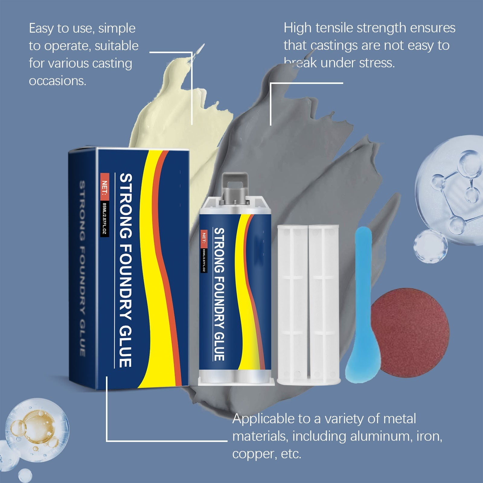 Cadorn 2 - Pack 85ml Strong Foundry Glue - High - Strength Metal, Ceramic, Stone Repair Adhesive
