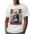 thumbnail image 6 of Black Cat Skull Men's T Shirts Rose Vintage T-Shirt for Men Crew Neck Tees Cotton Tops, White, XL, 6 of 7