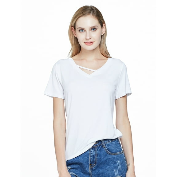 Camii Mia Womens T-Shirts White V Neck Short Sleeve Tee