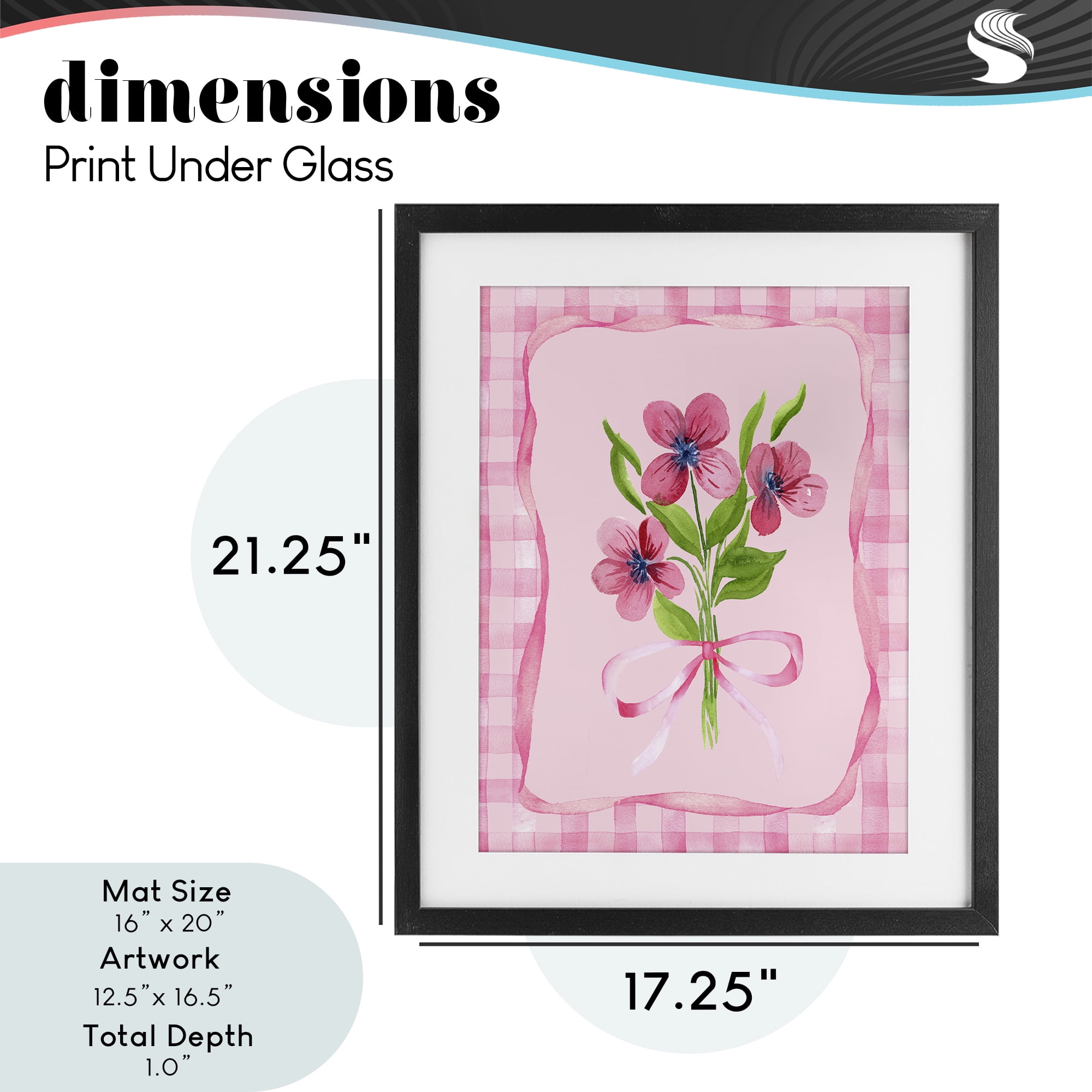 Pink Bordered Flower Bundle Black Framed Print Under Glass, design by Nina Jacobs