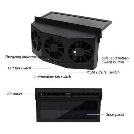 Car Solar Powered Exhaust Fan Car Window Exhaust Fan 180° Vehicle Ventilation Fan Car Radiator Cooling Fan Air Vent Cooler Ventilation System With