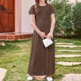 thumbnail image 4 of Swstbby Liquidation d'Économies d'Été 2025! Robe d'Été pour Filles, Robe à Rayures à Manches Courtes Extensible avec Poches pour Tout-Petits et Filles, Robe Longue Évasée Marron 11-12 Ans, 4 of 5