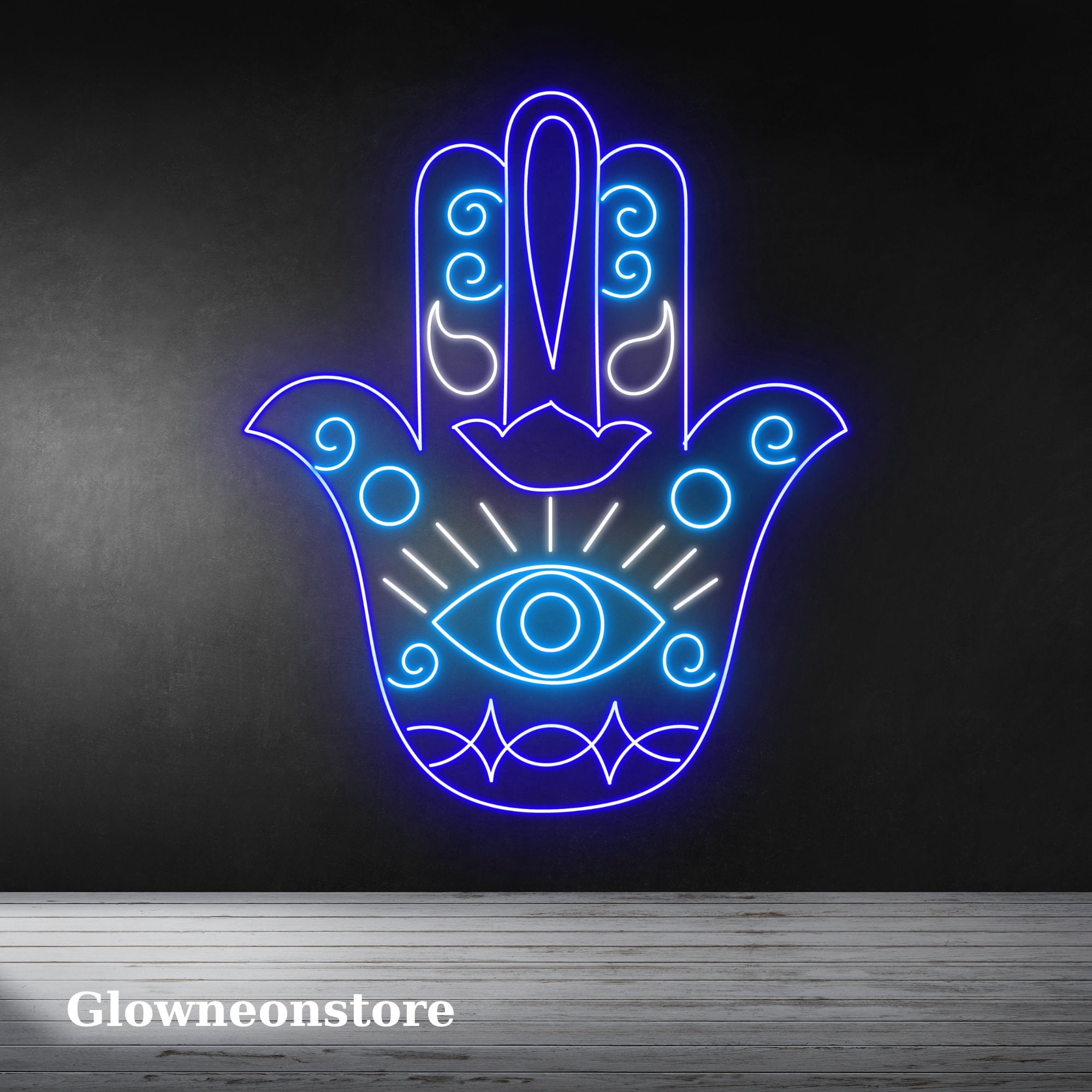 Glowneon Hamesh Eye Pattern Neon Sign, Hamesh Eye Led Light, Hamsa Evil Eye Neon Sign, Evil Eye Led