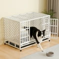 thumbnail image 2 of YOKWOK 48 Inch Heavy Duty Indestructible Dog Crate Cage, Chew Proof & Escape-Proof XL Kennel for High Anxiety Large Dogs, with Locking Wheels and Removable Tray for Indoor & Outdoor Use, White, 2 of 10