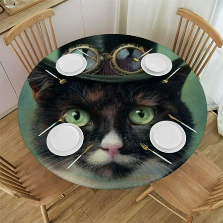 

Patifu Cute Cat Round Tablecloth Stain Resistant Washable for Indoor Outdoor Kitchen Dining Wedding Parties 100% Polyester Table Cover Mother s Day Fitted 31 -35