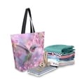 thumbnail image 2 of Open Top Canvas Tote Bag with Zipper Reusable Shopping Bag 13.5x15" Roomy Carryall Beautiful Pink Hummingbird, 2 of 9