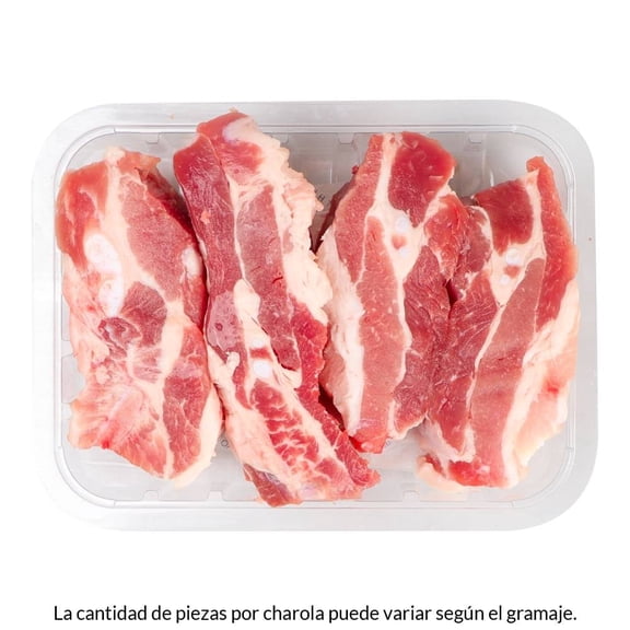 Costilla de cerdo peso aprox por charola 800 a 900 g
