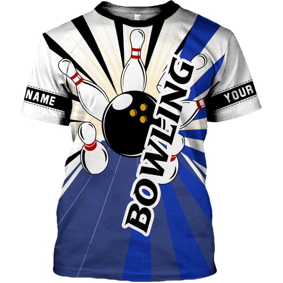 Custom Bowling Shirts, Personalized Name Bowling Shirts Unisex, Bowling Jerseys for Men & Women, Team Bowling Shirt Gift (Blue, S)