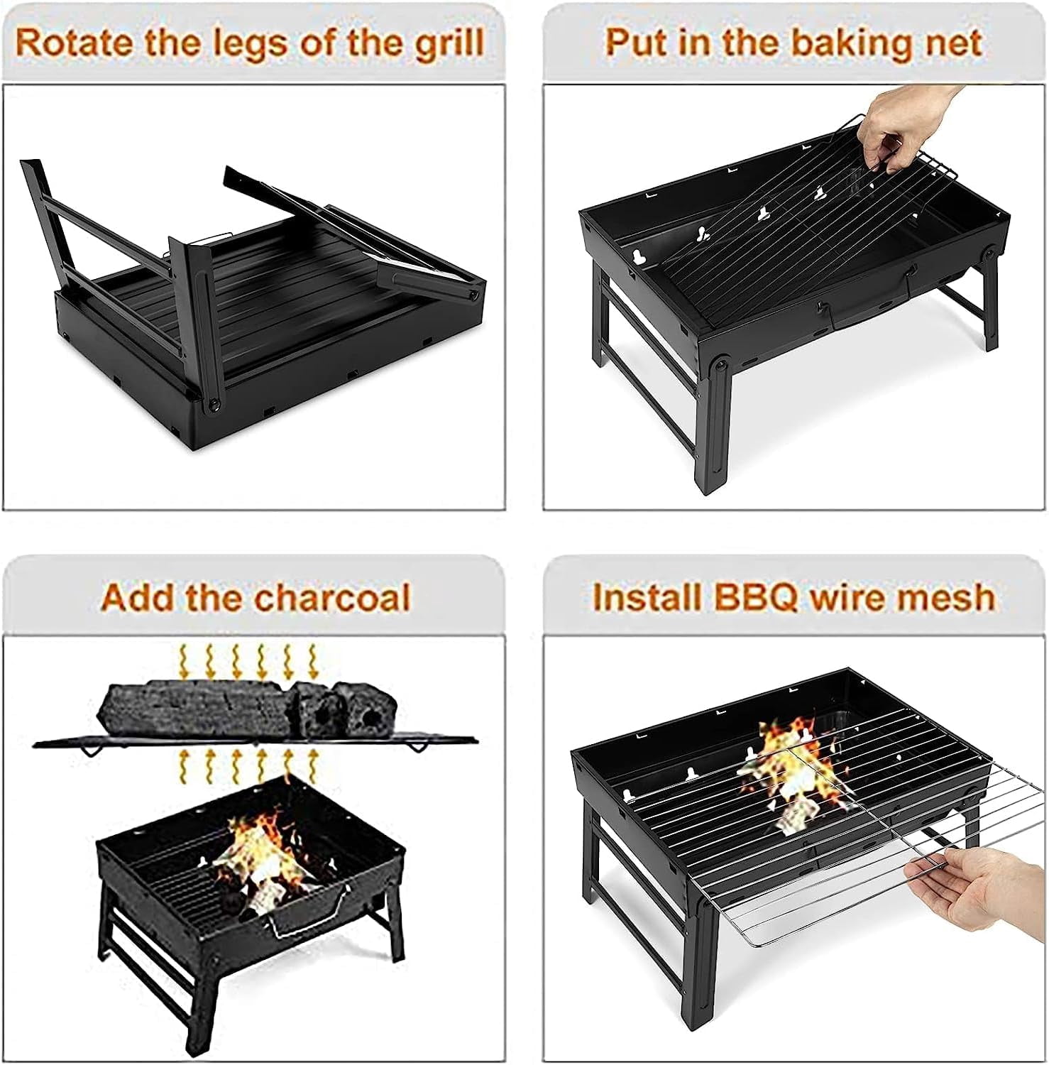 Charcoal BBQ Grill,Charcoal Smoker Grill With Stainless Steel Grill Grate,14 Inch Portable Yakitori Grill,BBQ Grill for Outdoor Camping Picnic Patio Backyard Cooking