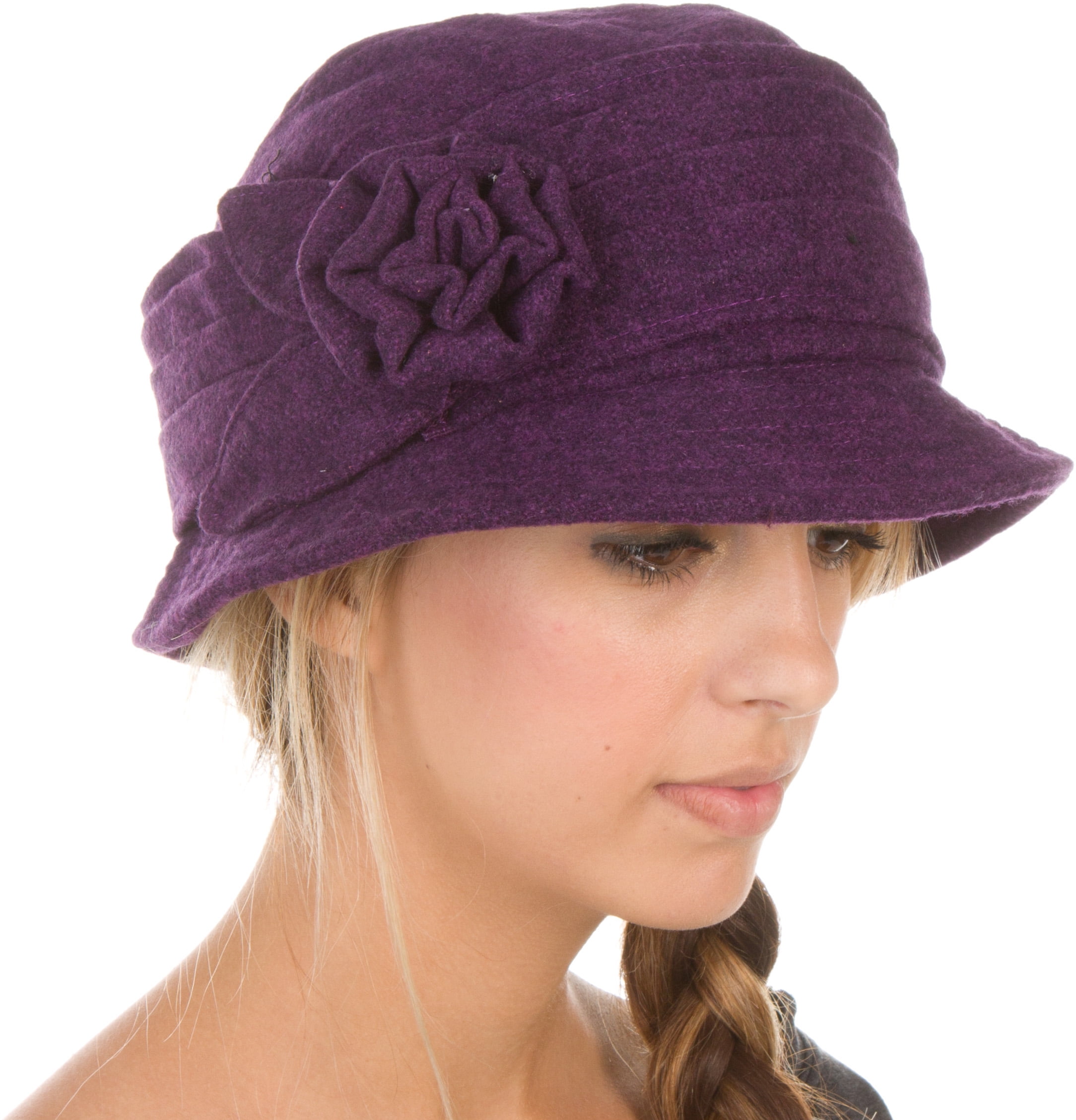 Sakkas Womens Wool Blend Foldable Cloche Bucket Hat with Flower Accent ...