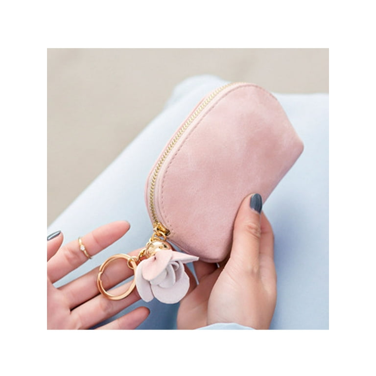 Capreze Ladies Mini Pouch PU Leather Coin Purse Change Waterproof Wallet  Small Women Case Zipper Cute Keychain Pink 
