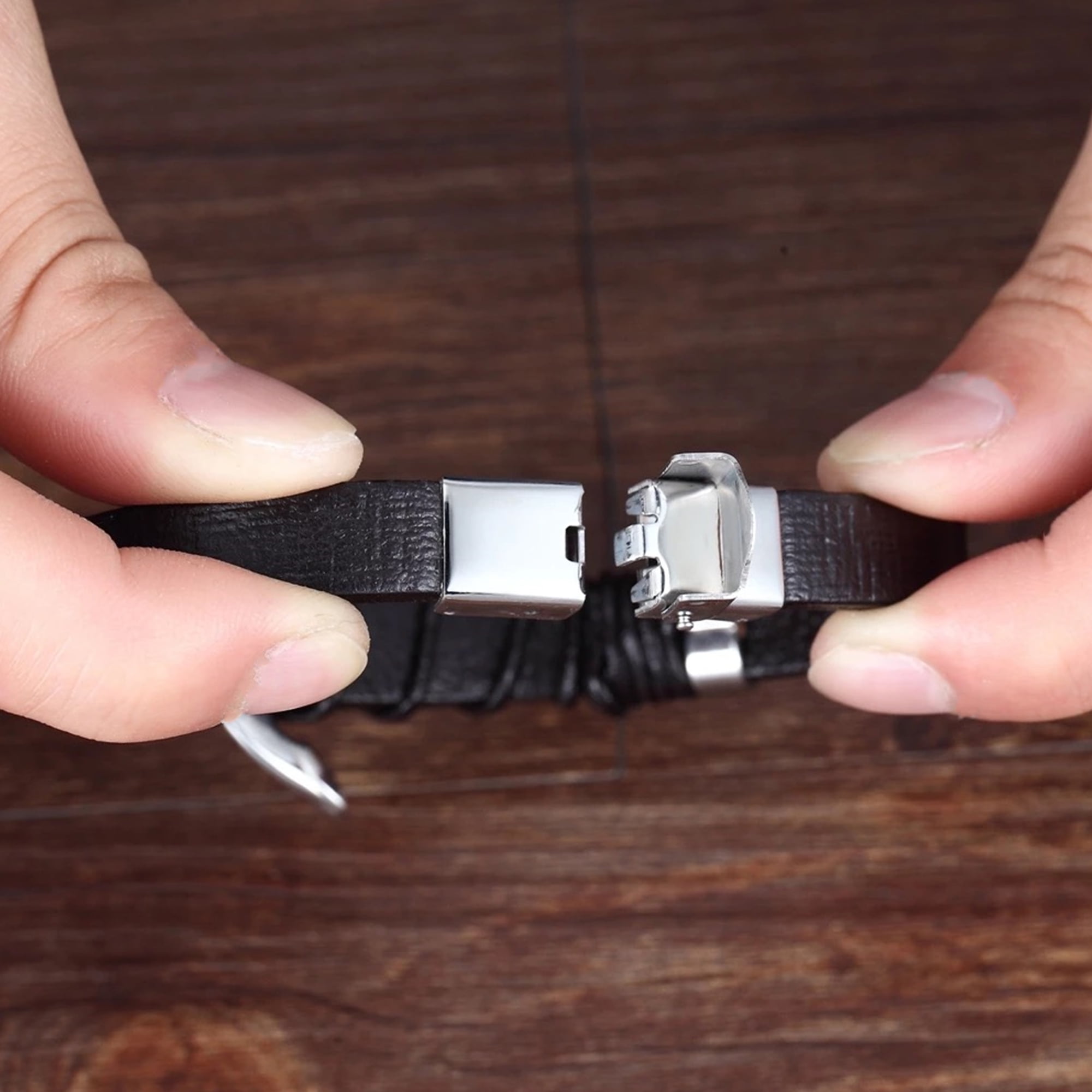 Infinity Leather Bracelet for Men in 3 Lengths, Black, 7.5 in