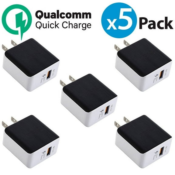 5-Pack FREEDOMTECH 3.0 Quick Charge Certified 18W Fast Rapid USB Wall Charger Adapter For Apple iPhone X iPhone 8 Plus Samsung Galaxy S8 S9  Plus Note 9 Note 8 Galaxy S7 Edge LG G7 Google Pixel 2 XL