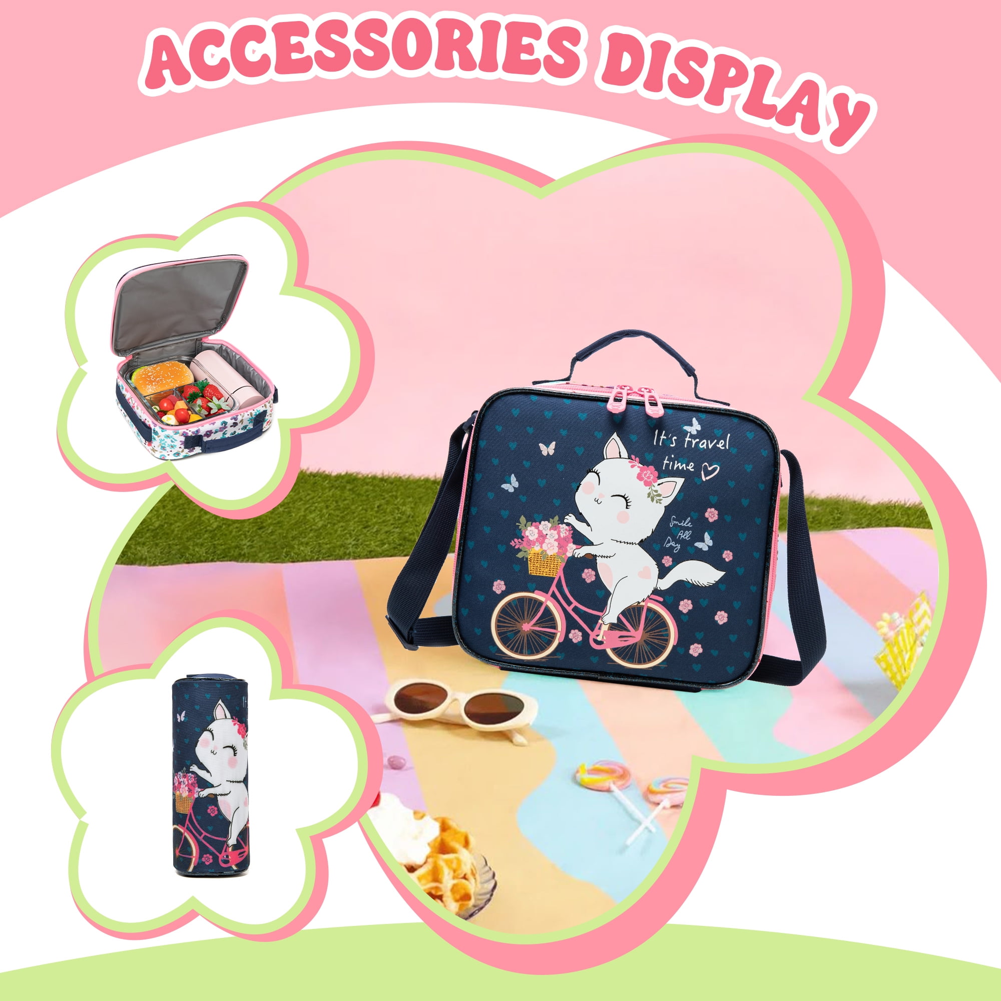 Kids Rolling Backpacks for School Girls with Lunch Box Pencil Case Roller Backpack with Wheels for Elementary Students Ages 8-10