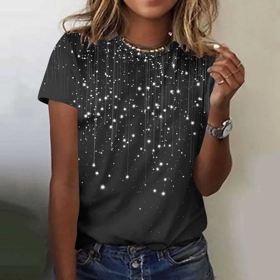 Jsaierl Womens Short Sleeve Tops Summer Dressy Shirts Crewneck Flowy Ladies Blouses Trendy Print T-shirts Top Plus Size S-5XL