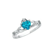 Solid 925 Sterling Silver Heart Celtic Claddagh Friendship Baby Blue Cubic Zirconia CZ Fashion Anniversary Ring Size 5